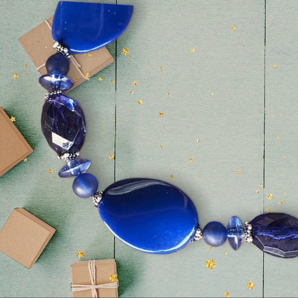 Vintage Cobalt Blue Beaded Necklace 11” - Picture 10 of 12